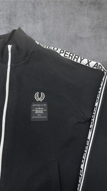 Fred Perry x Art Comes First Trainingsjacke Taped Zip Jacke Schwarz Weiß L 2