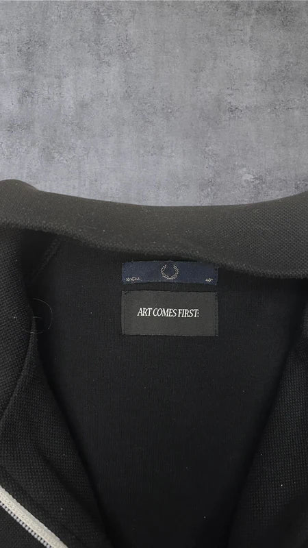 Fred Perry x Art Comes First Trainingsjacke Taped Zip Jacke Schwarz Weiß L 3