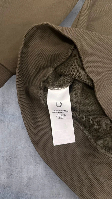 Fred Perry Half zip Pullover Hoodie Sweater Sweatshirt Khaki M 5