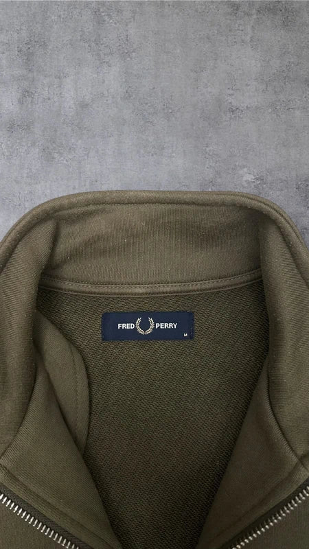 Fred Perry Half zip Pullover Hoodie Sweater Sweatshirt Khaki M 4