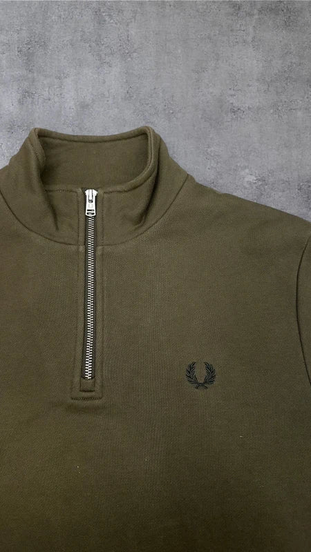 Fred Perry Half zip Pullover Hoodie Sweater Sweatshirt Khaki M 3
