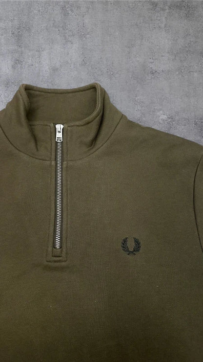 Fred Perry Half zip Pullover Hoodie Sweater Sweatshirt Khaki M 3