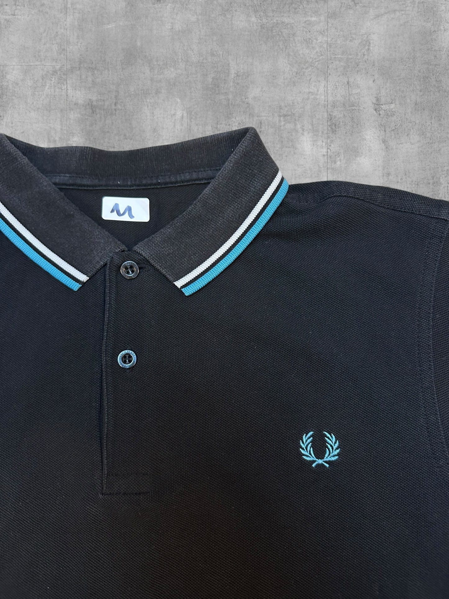 Fred Perry Polo Shirt Schwarz Babyblau Weiß M
