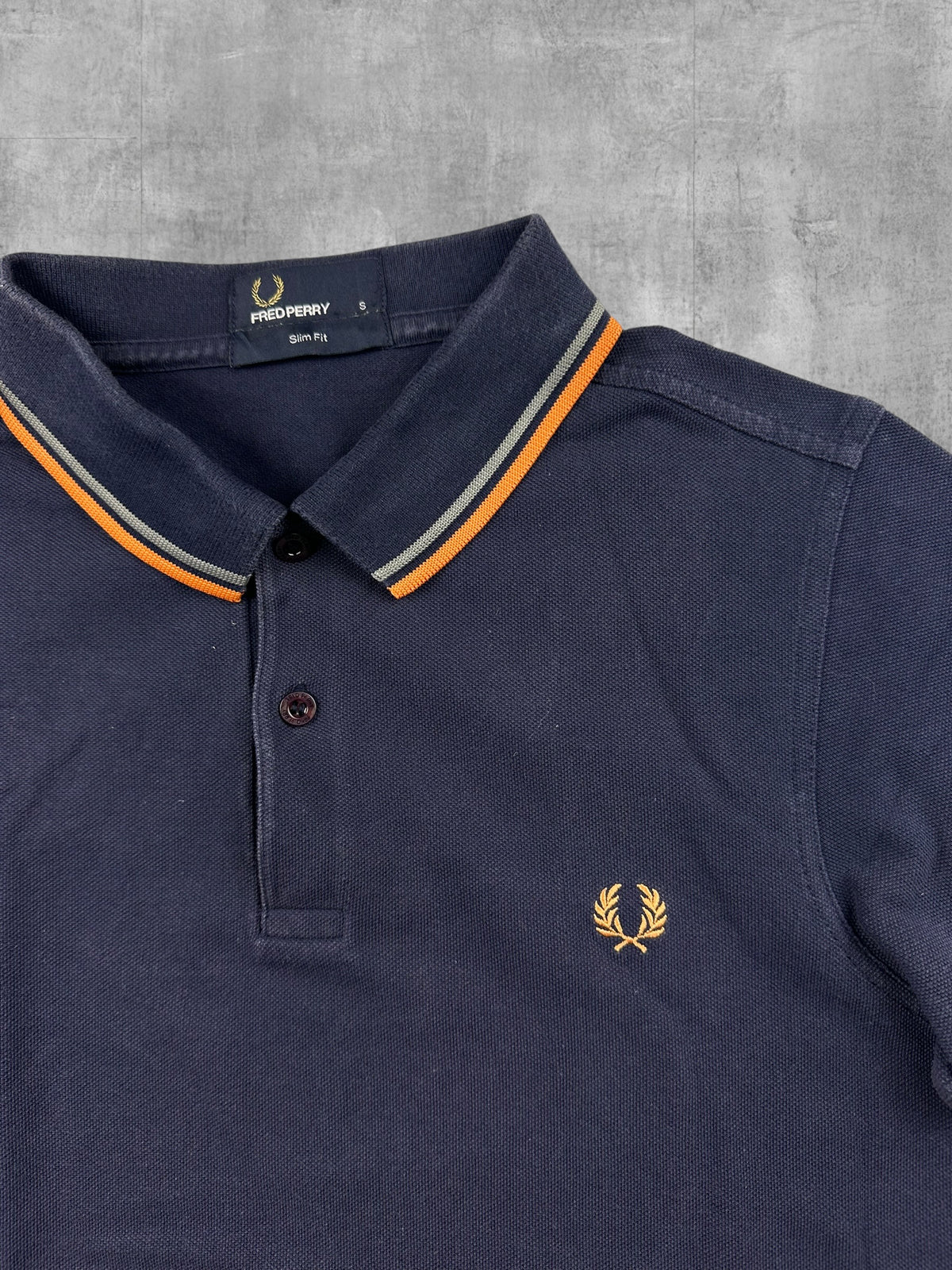 Fred Perry Polo Shirt Navy Blau Orange S Slim Fit