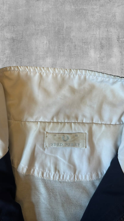 Fred Perry Vintage Windbreaker Zip Jacke Navy Blau Weiß Frauengröße M