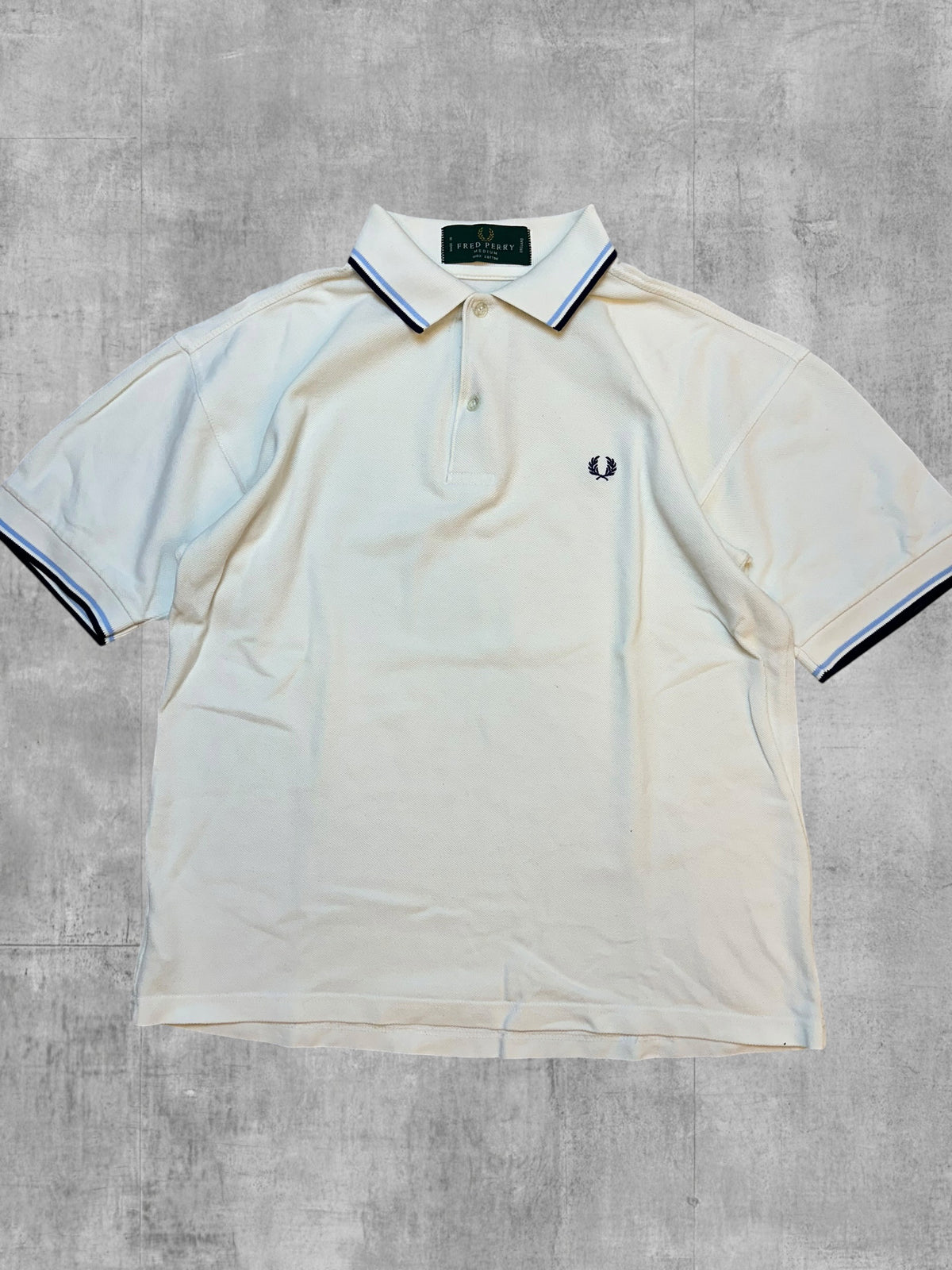 Fred Perry Vintage Polo Shirt Weiß Navy Blau M