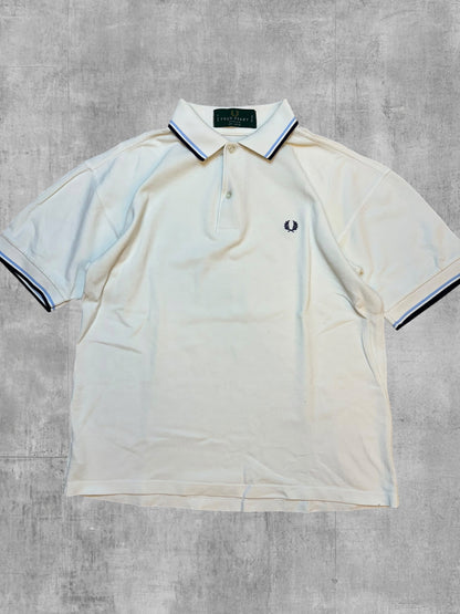 Fred Perry Vintage Polo Shirt Weiß Navy Blau M