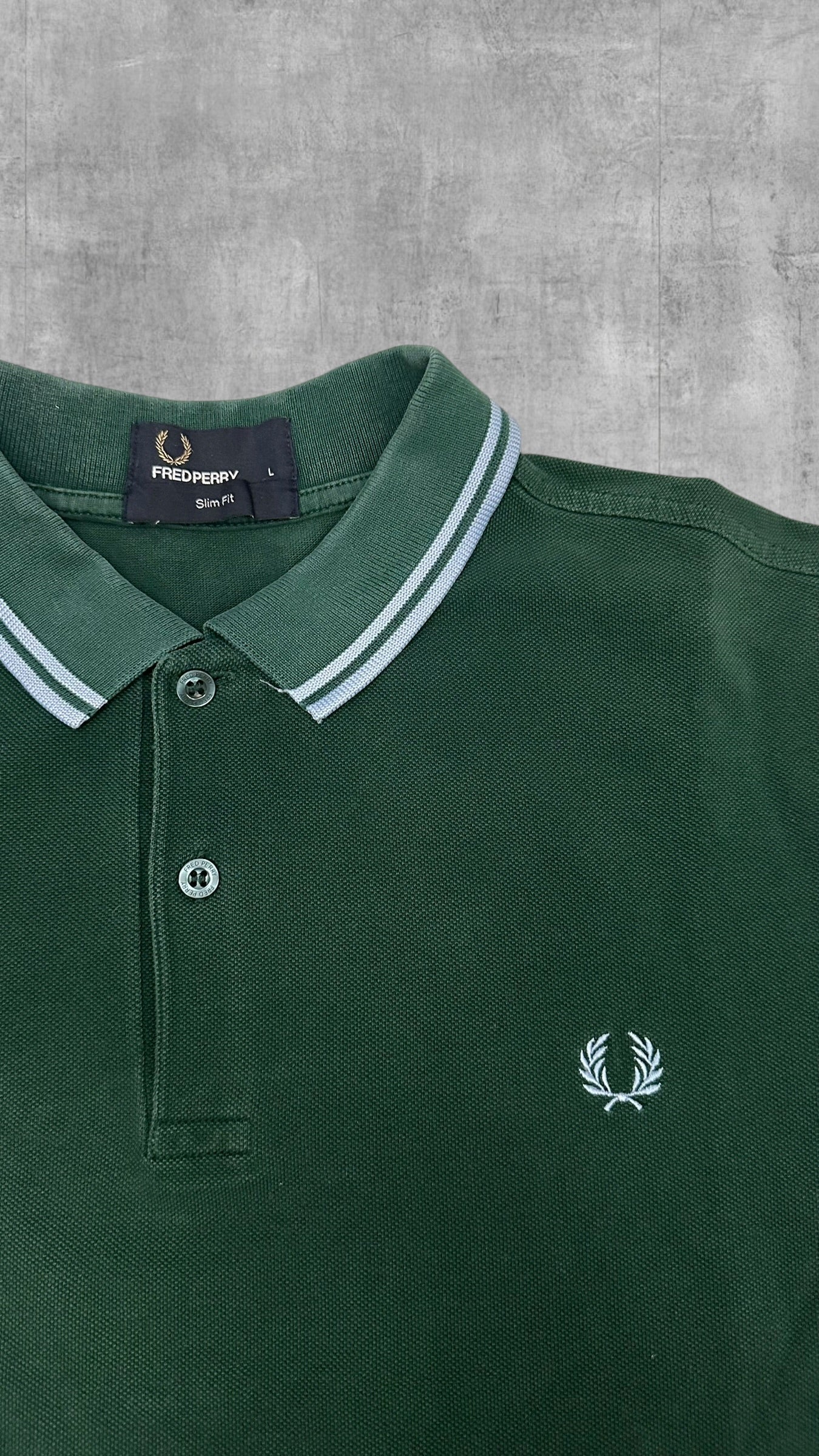 Fred Perry Polo Shirt Dunkelgrün Babyblau L Slim Fit