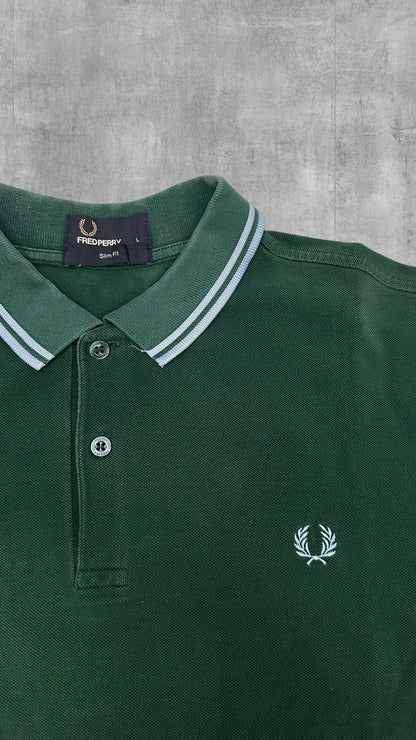Fred Perry Polo Shirt Dunkelgrün Babyblau L Slim Fit