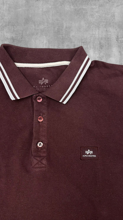 Alpha Industries Polo Shirt Weinrot  Weiß M