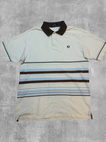 Fred Perry Vintage Polo Shirt Weiß Braun Blau Schwarz L