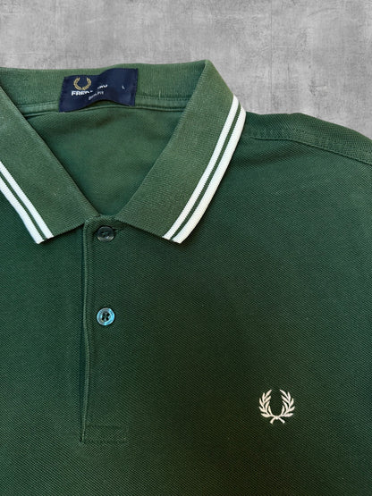 Fred Perry Polo Shirt Dunkelgrün Weiß L Slim Fit
