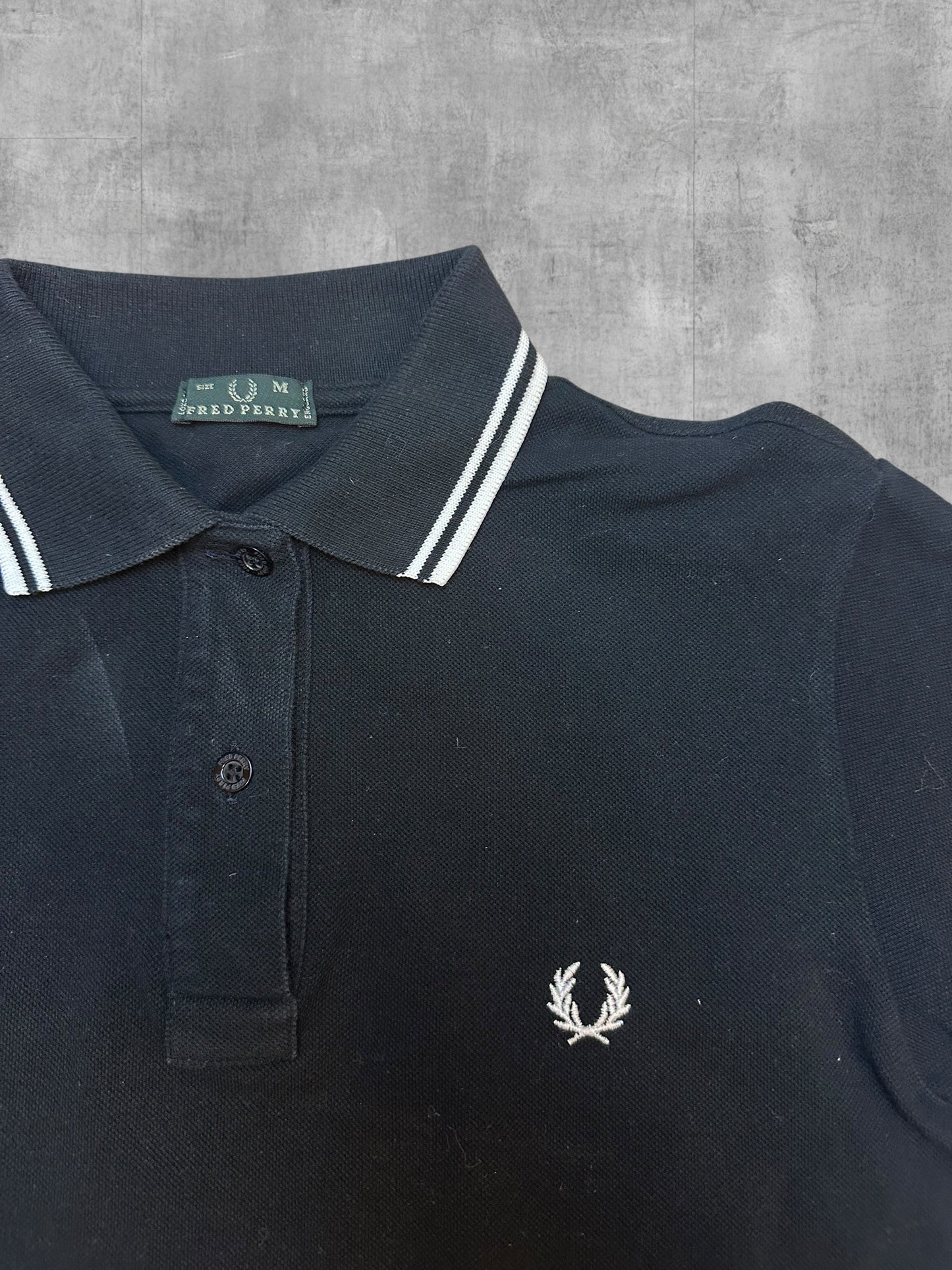 Fred Perry Polo Kleid Schwarz Weiß Frauengröße M