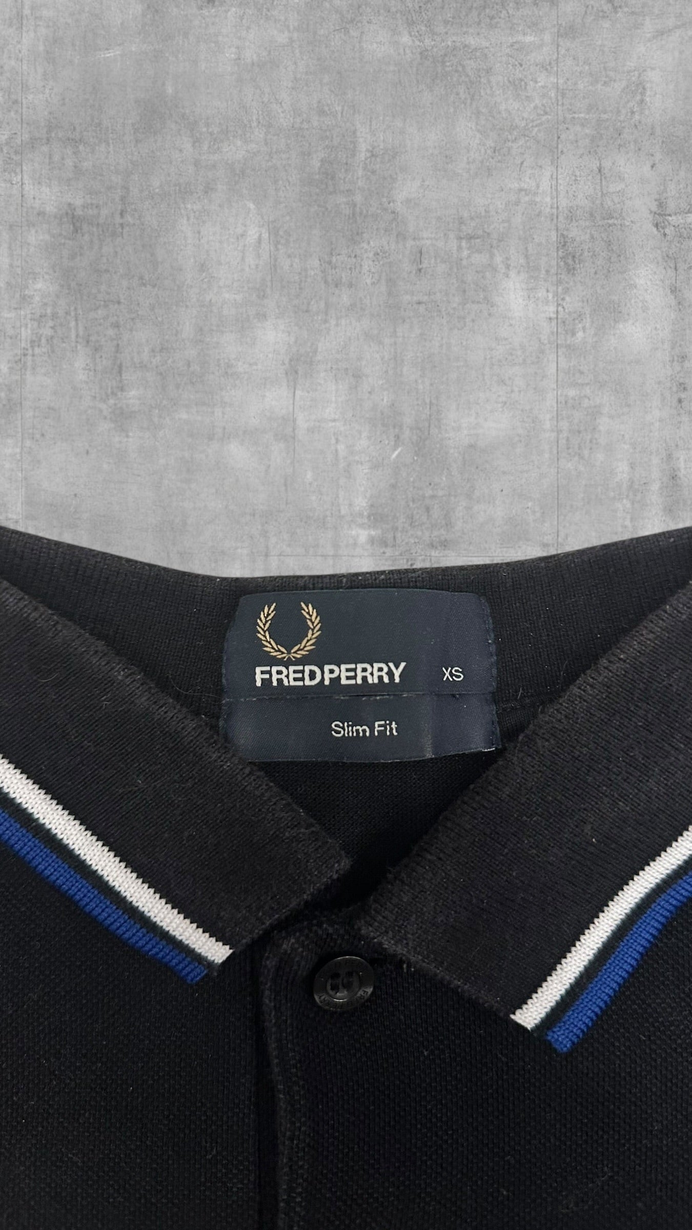 Fred Perry Polo Shirt Schwarz Blau Weiß XS Slim Fit