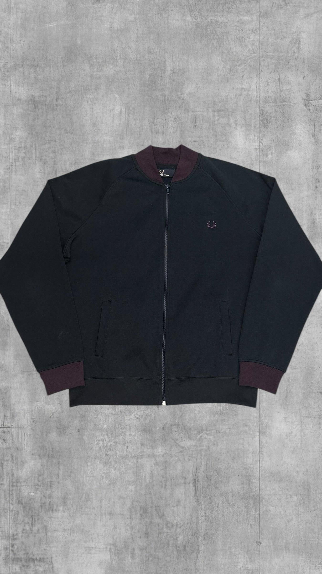 Fred Perry Trainingsjacke Zip Jacke Schwarz Weinrot L