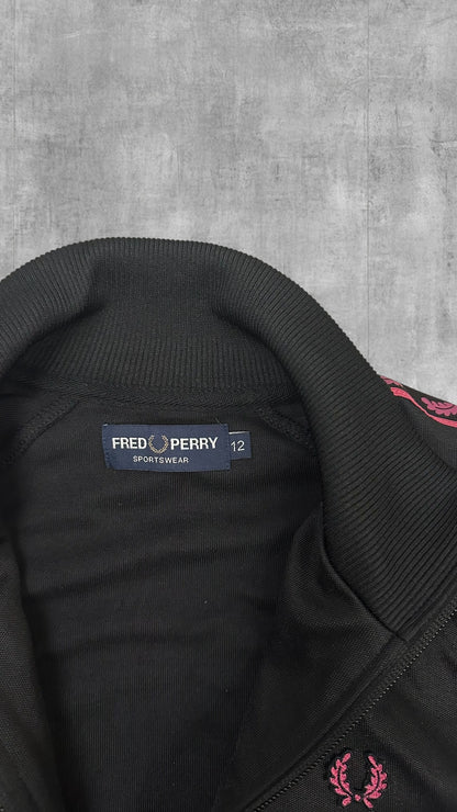 Fred Perry Vintage Trainingsjacke Taped Schwarz Pink S - M