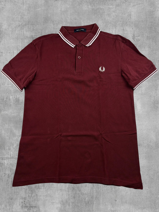 Fred Perry Polo Shirt Weinrot Weiß M