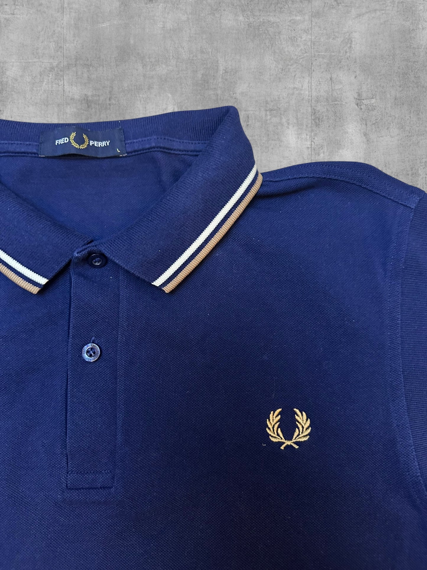 Fred Perry Polo Shirt Navy Blau Gold Weiß L