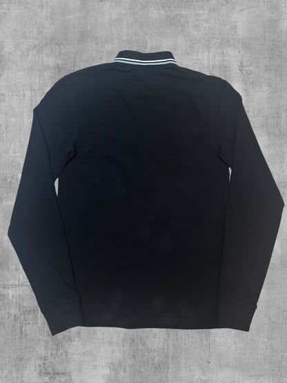 Fred Perry Langarm Polo Shirt Schwarz Weiß XS