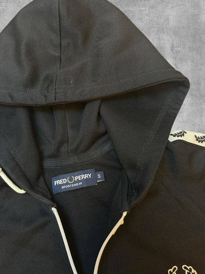 Fred Perry Taped Vintage Zip Hoodie Schwarz Weiß S