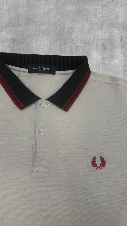 Fred Perry Polo Shirt Weiß Weinrot Schwarz L