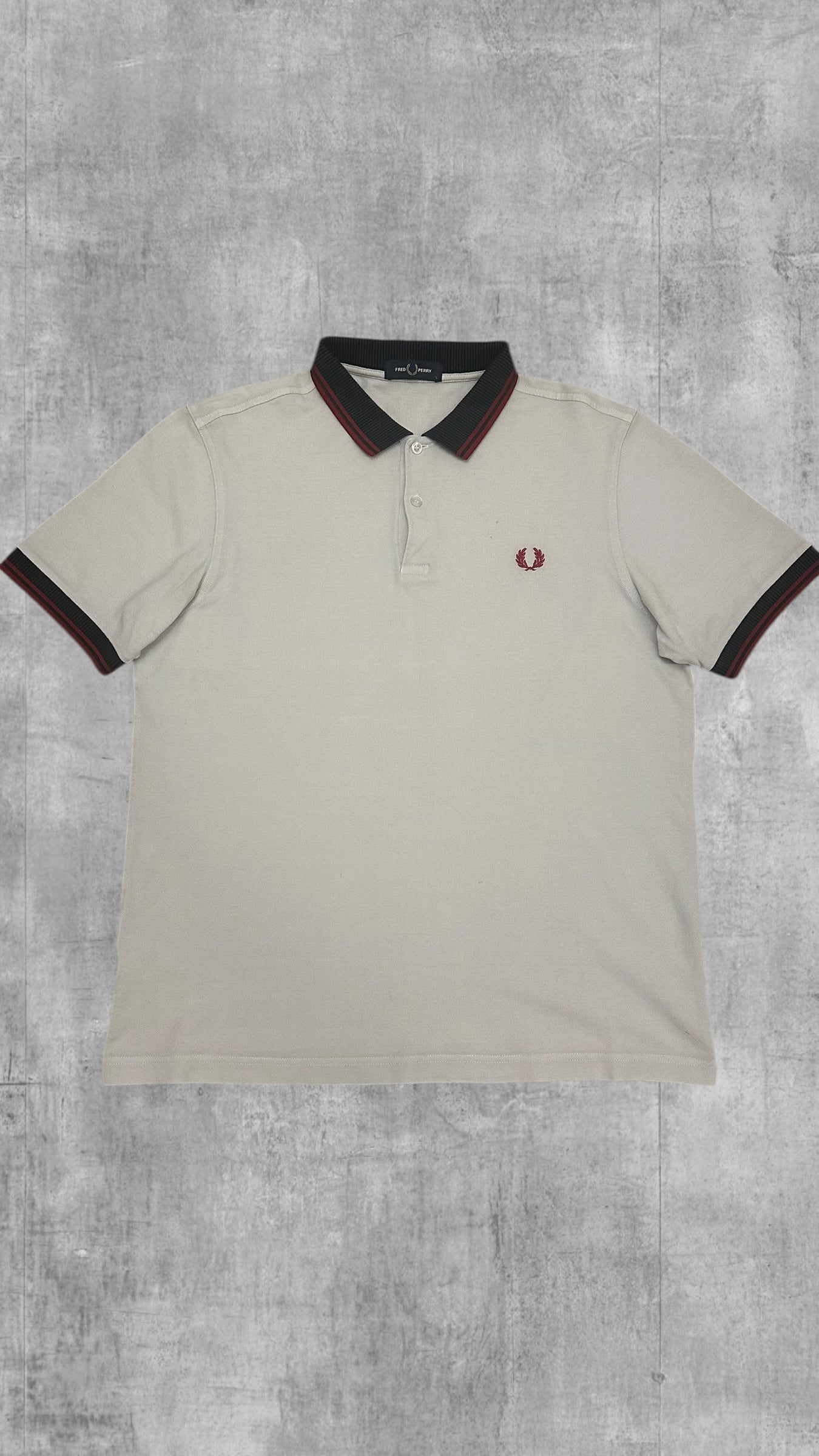 Fred Perry Polo Shirt Weiß Weinrot Schwarz L