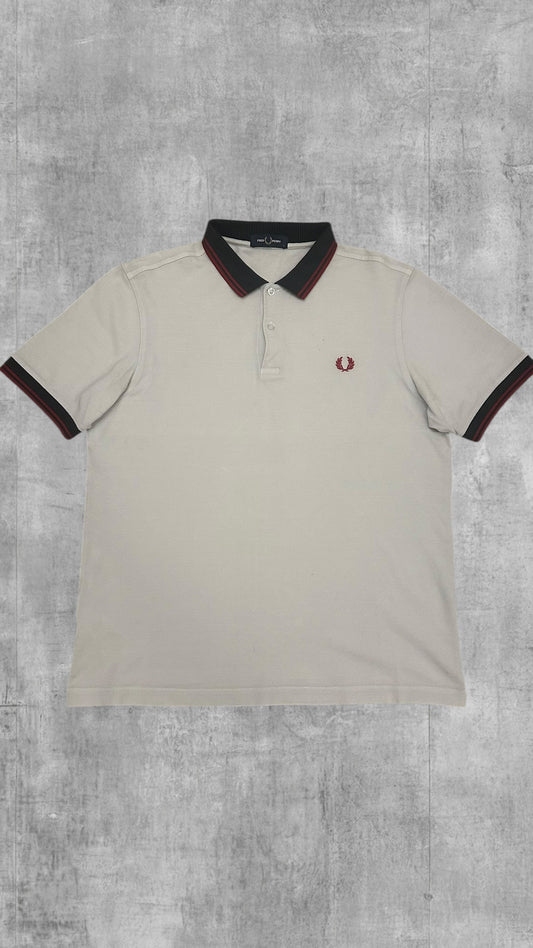 Fred Perry Polo Shirt Weiß Weinrot Schwarz L