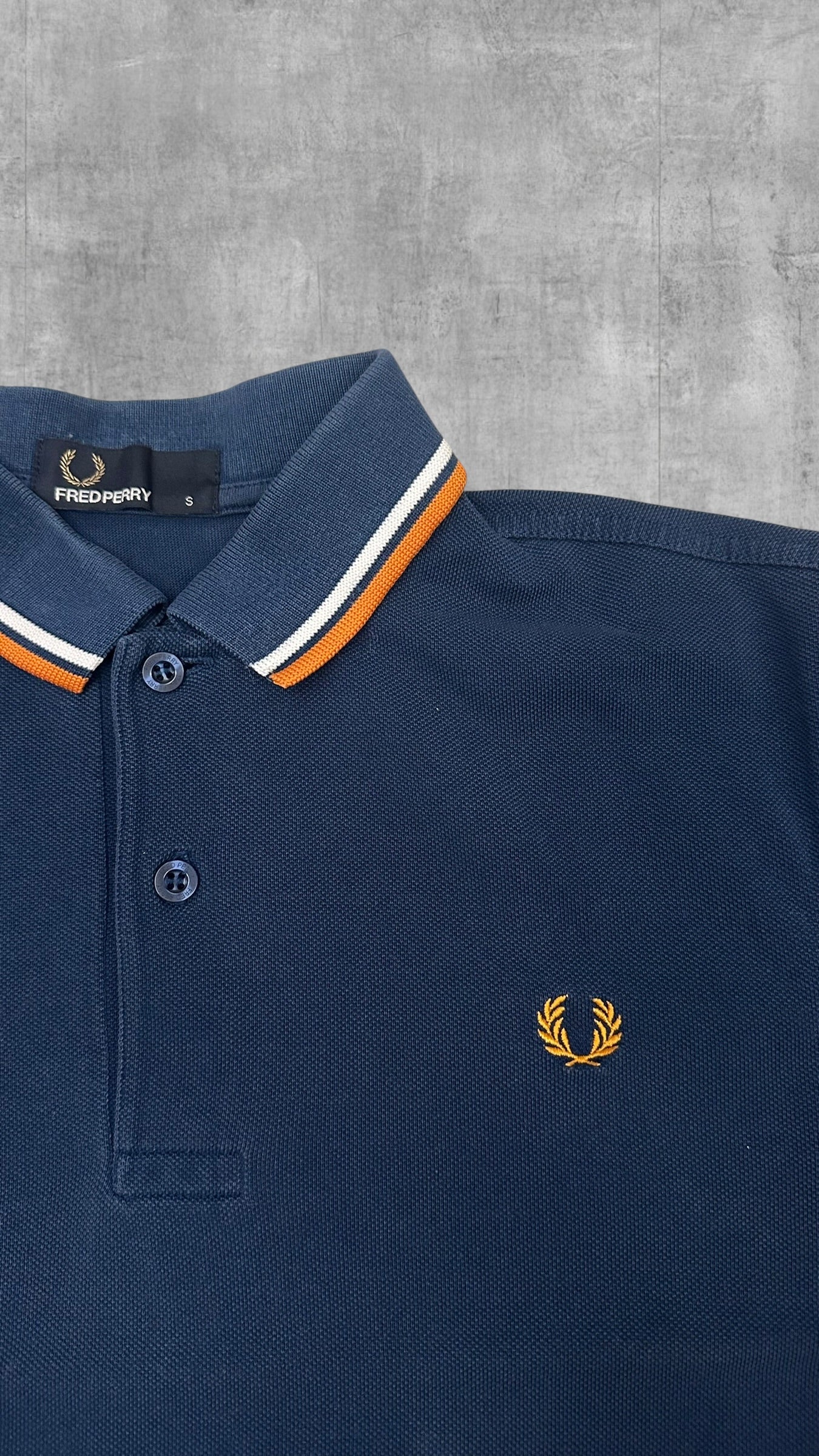 Fred Perry Polo Shirt Navy Blau Orange Weiß S