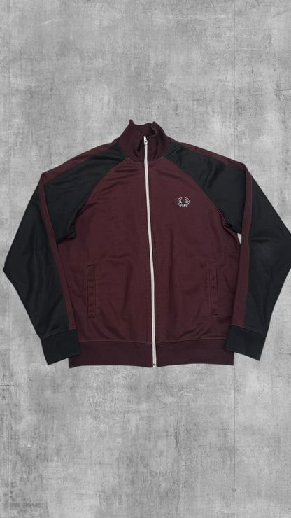 Fred Perry Trainingsjacke Taped Zip Jacke Weinrot Schwarz Frauengröße XL Männer M