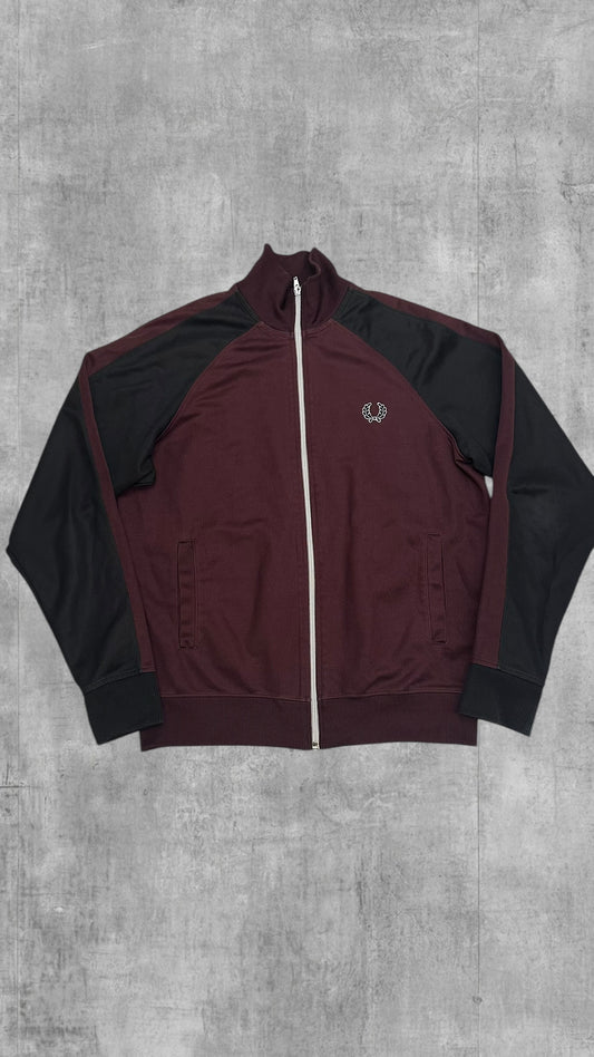 Fred Perry Trainingsjacke Taped Zip Jacke Weinrot Schwarz Frauengröße XL Männer M
