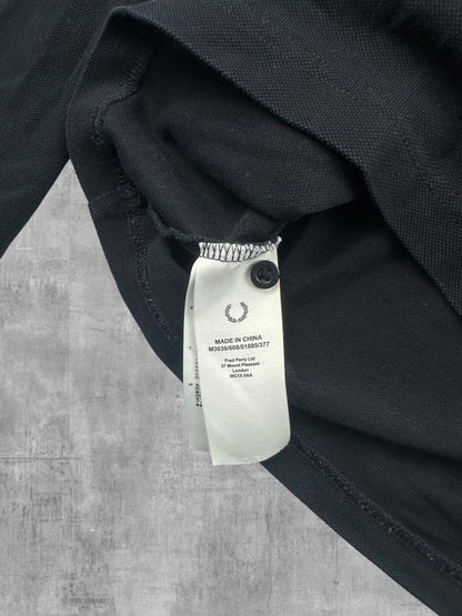 Fred Perry Langarm Polo Shirt Schwarz Weiß Türkis S