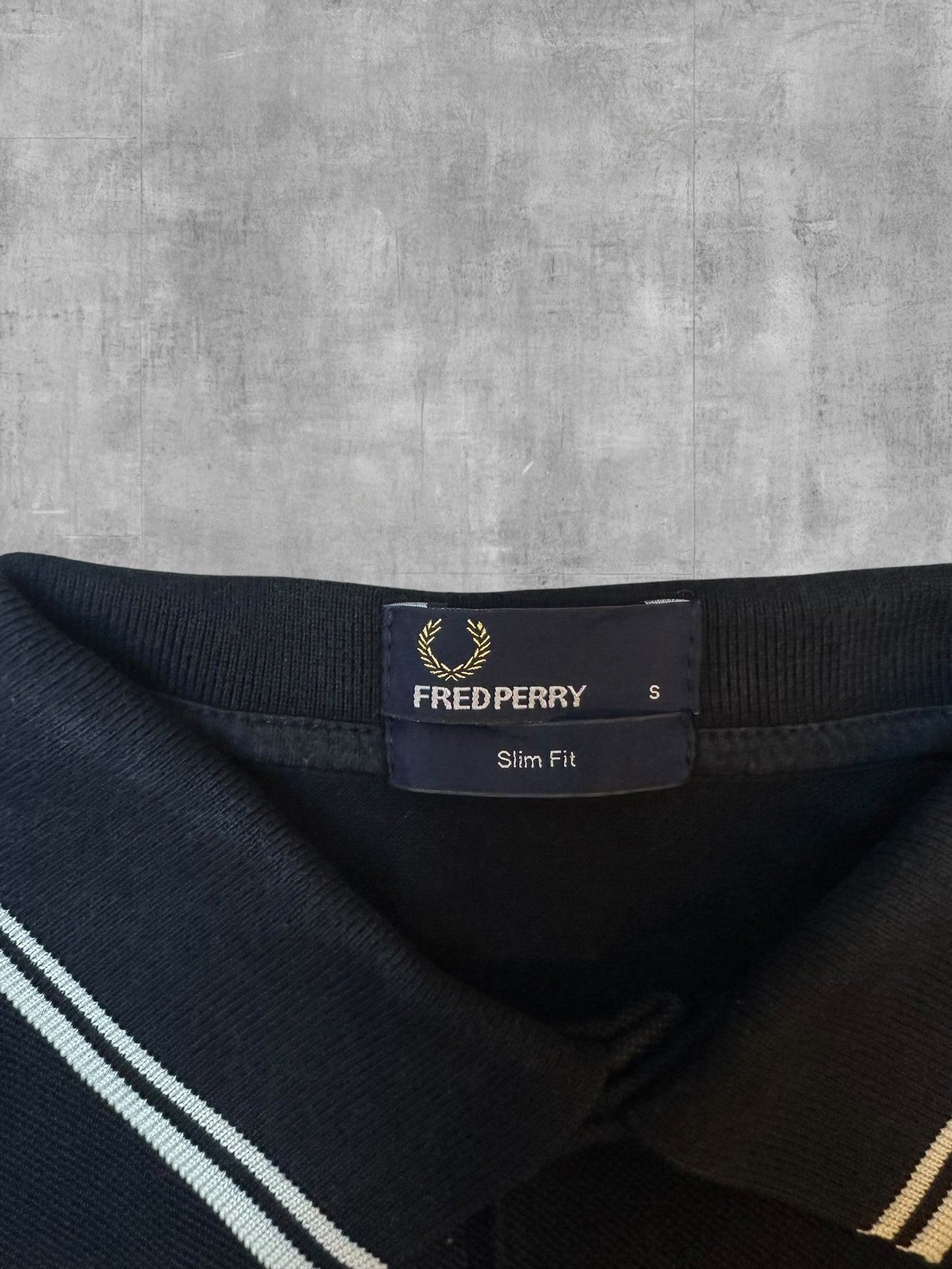 Fred Perry Langarm Polo Shirt Schwarz Weiß S Slim Fit