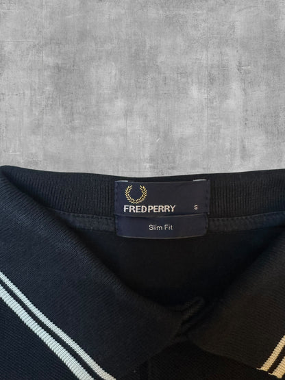 Fred Perry Langarm Polo Shirt Schwarz Weiß S Slim Fit