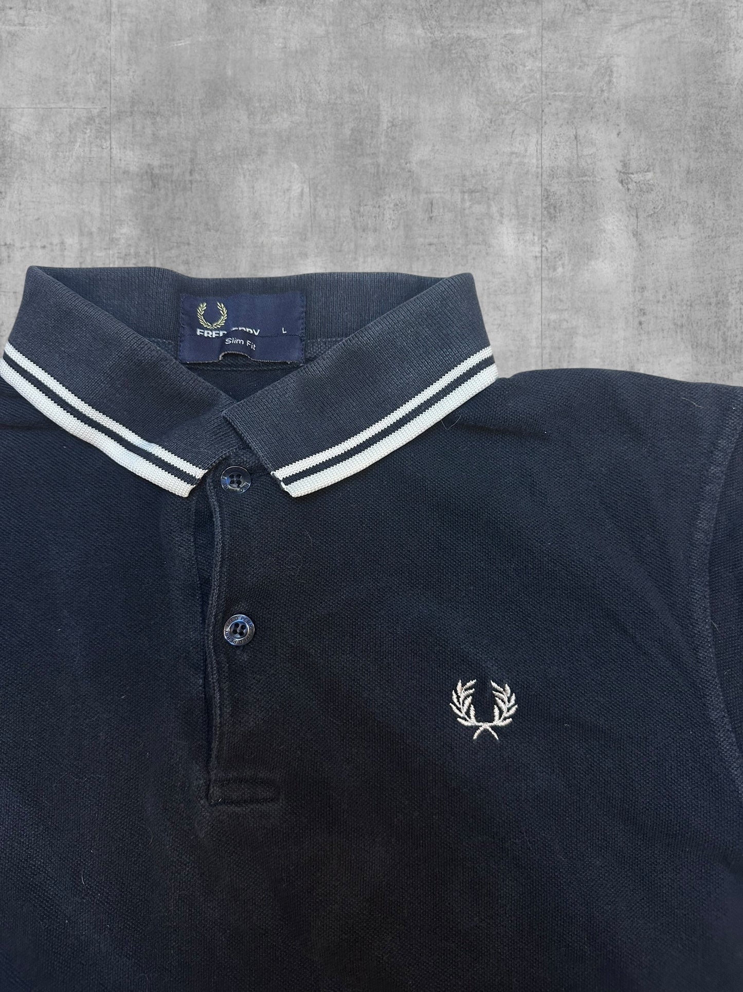 Fred Perry Polo Shirt Schwarz Weiß L Slim Fit
