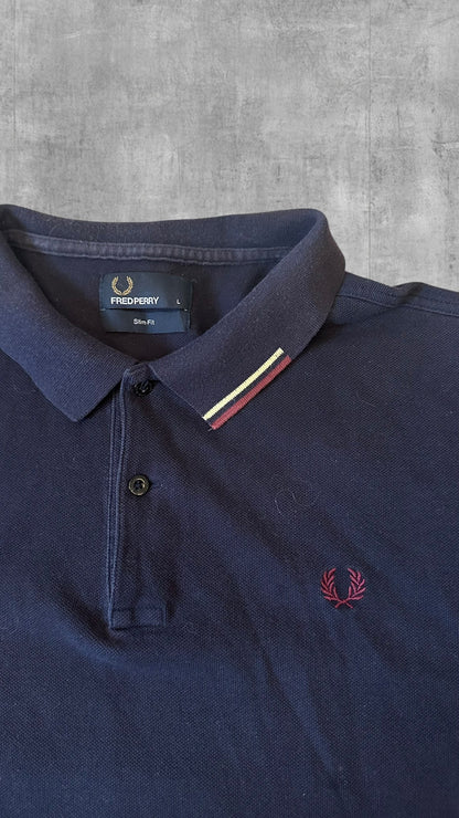 Fred Perry Polo Shirt Navy Blau Weinrot L