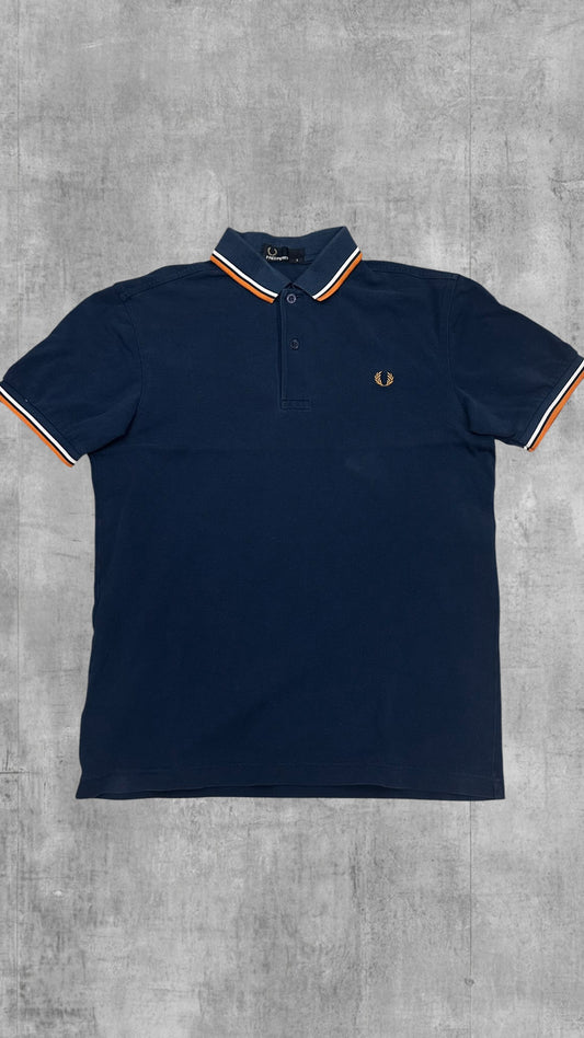 Fred Perry Polo Shirt Navy Blau Orange Weiß S