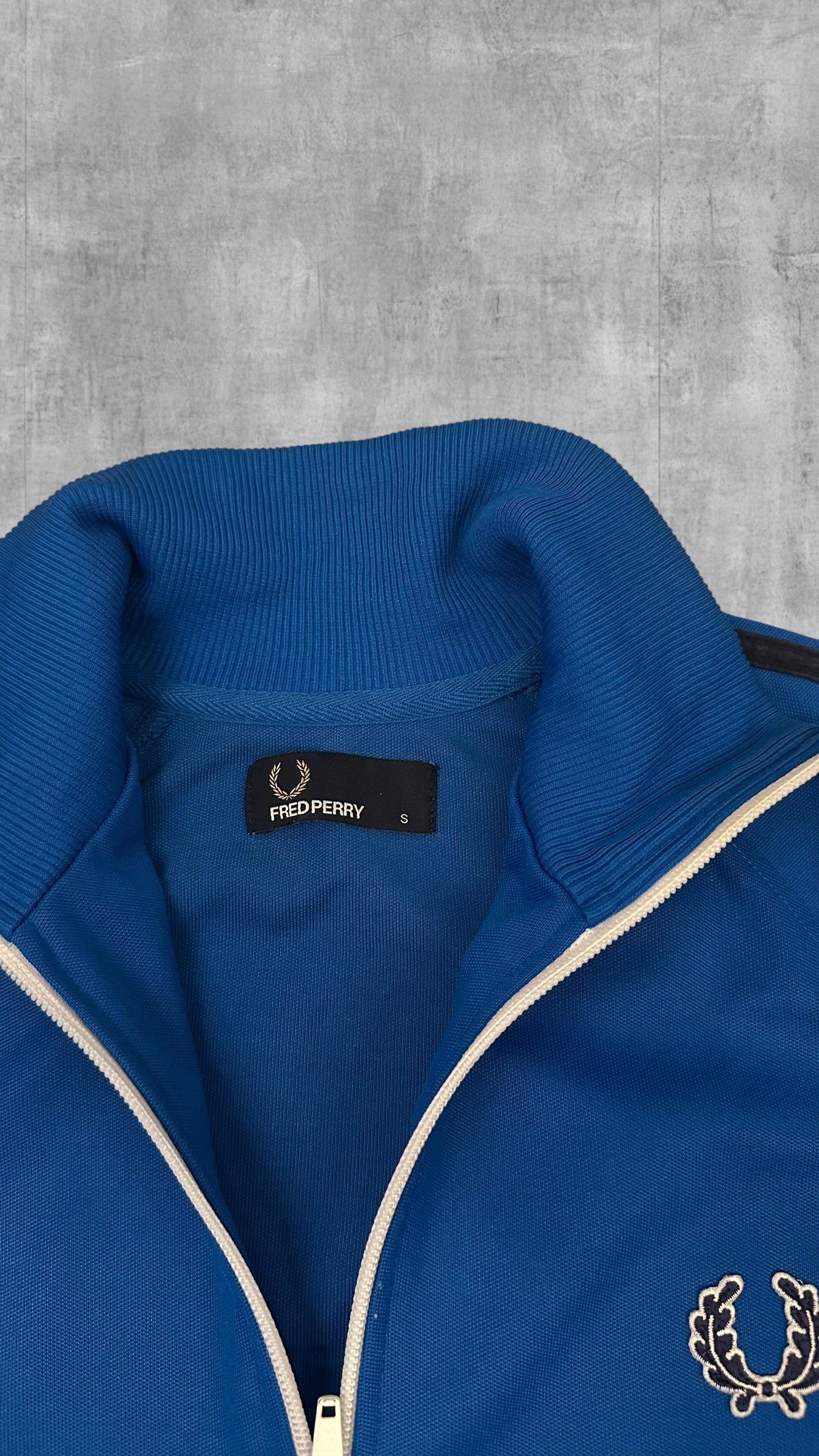Fred Perry Vintage Trainingsjacke Taped Blau Schwarz Weiß S
