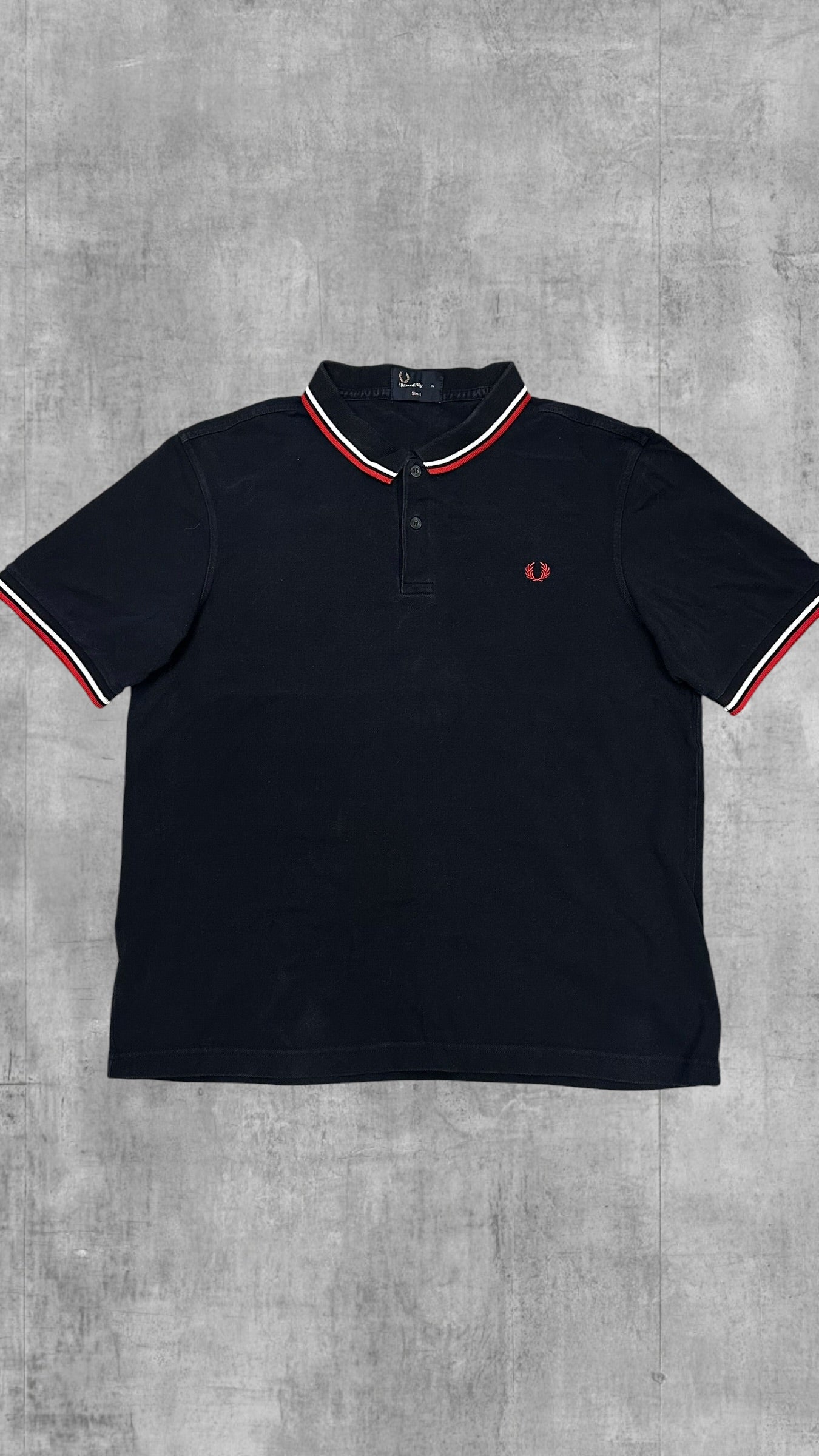 Fred Perry Polo Shirt Schwarz Rot Weiß XL Slim Fit