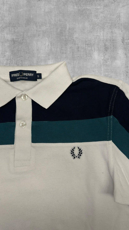 Fred Perry Vintage Polo Shirt Weiß Navy Blau S