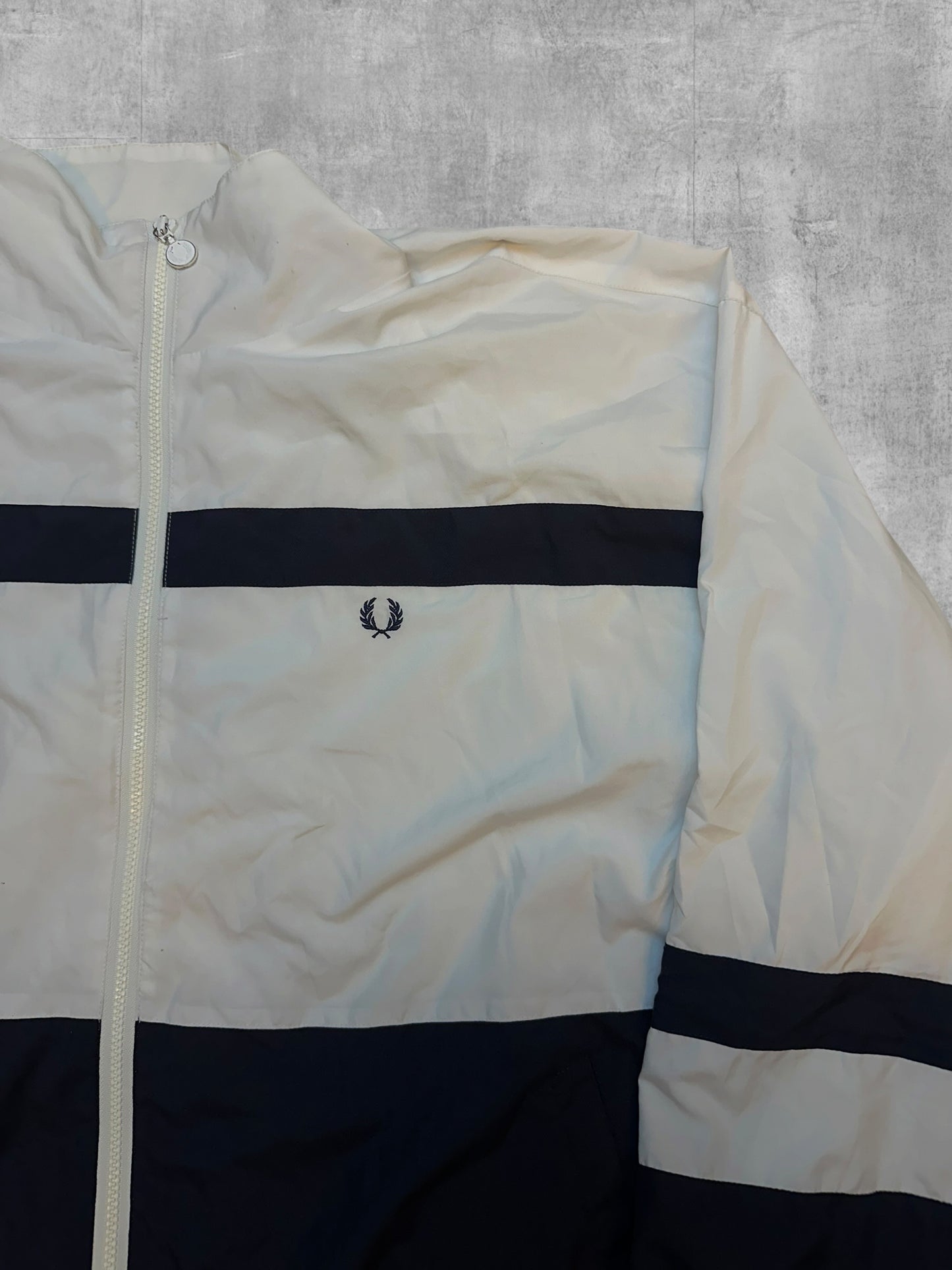 Fred Perry Vintage Windbreaker Jacke Schwarz Weiß XL