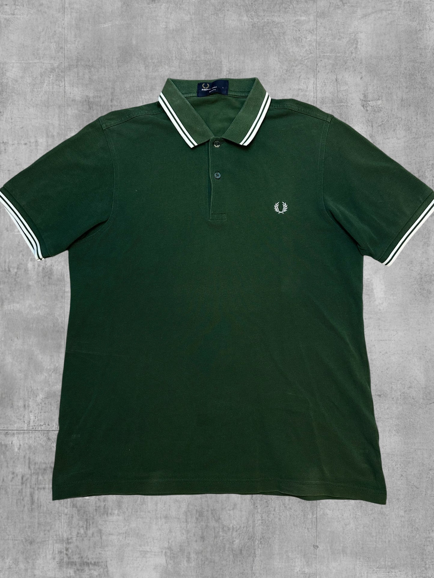 Fred Perry Polo Shirt Dunkelgrün Weiß L Slim Fit