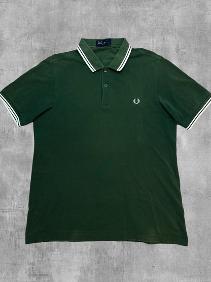 Fred Perry Polo Shirt Dunkelgrün Weiß L Slim Fit