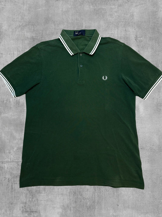 Fred Perry Polo Shirt Dunkelgrün Weiß L Slim Fit