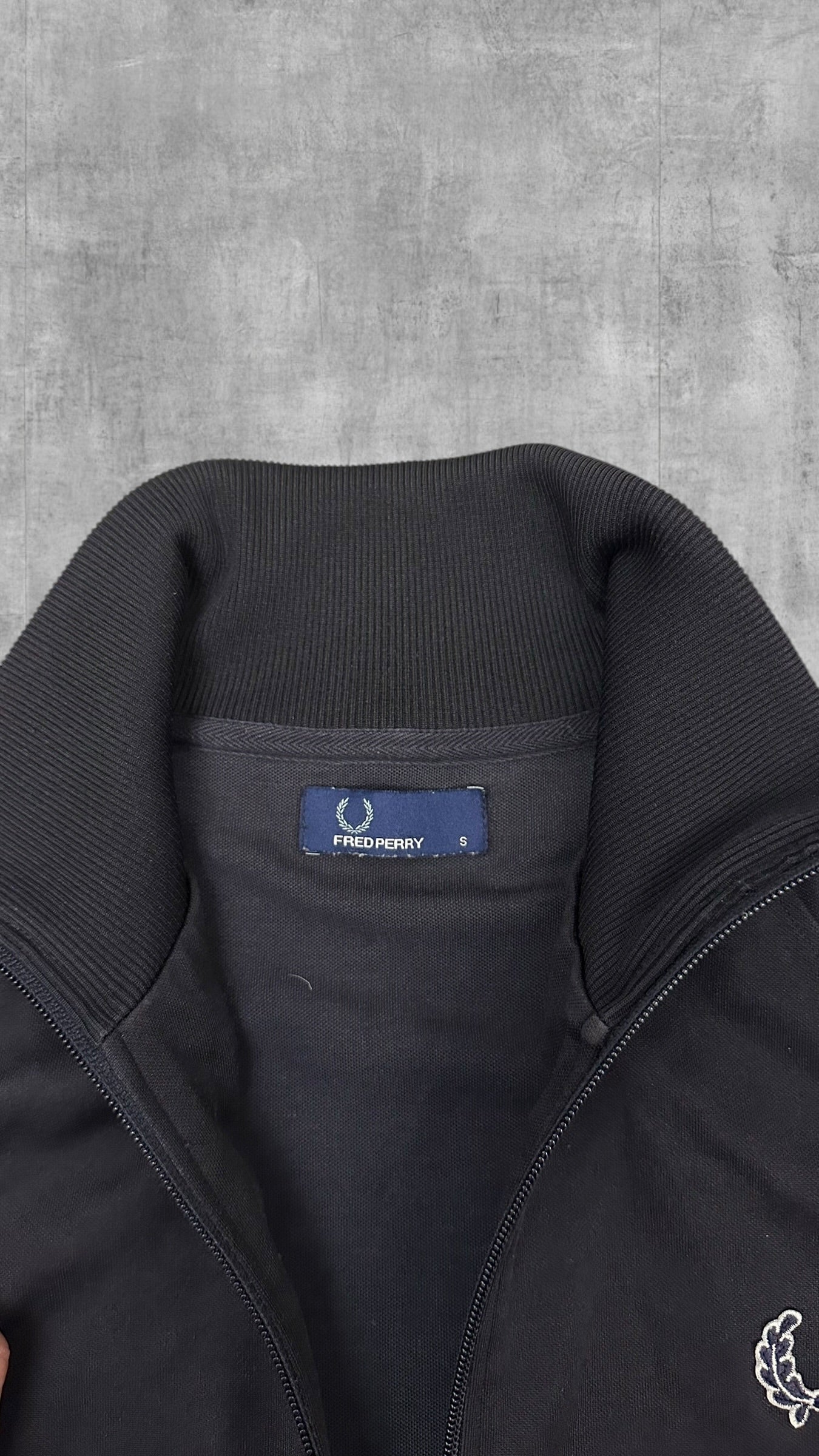 Fred Perry Vintage Trainingsjacke Taped Zip Jacke Schwarz Weiß S