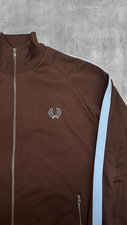Fred Perry Trainingsjacke Taped Zip Jacke Braun Schwarz Türkis M