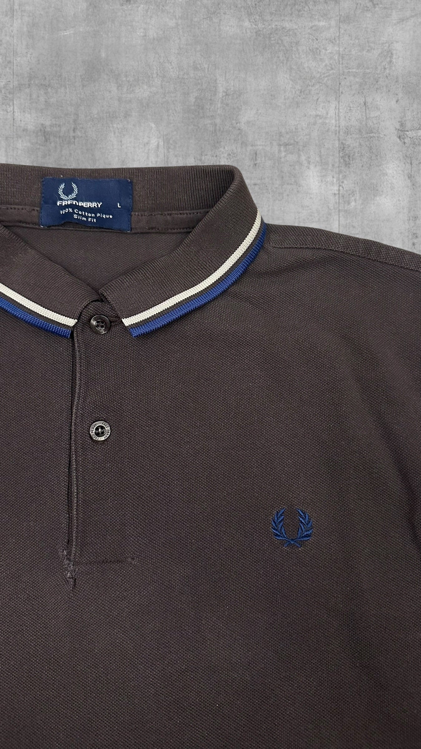 Fred Perry Polo Shirt Dunkelgrau Blau Weiß L Slim Fit