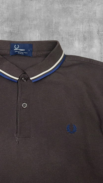 Fred Perry Polo Shirt Dunkelgrau Blau Weiß L Slim Fit