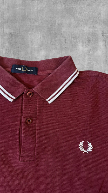 Fred Perry Polo Shirt Weinrot Weiß L