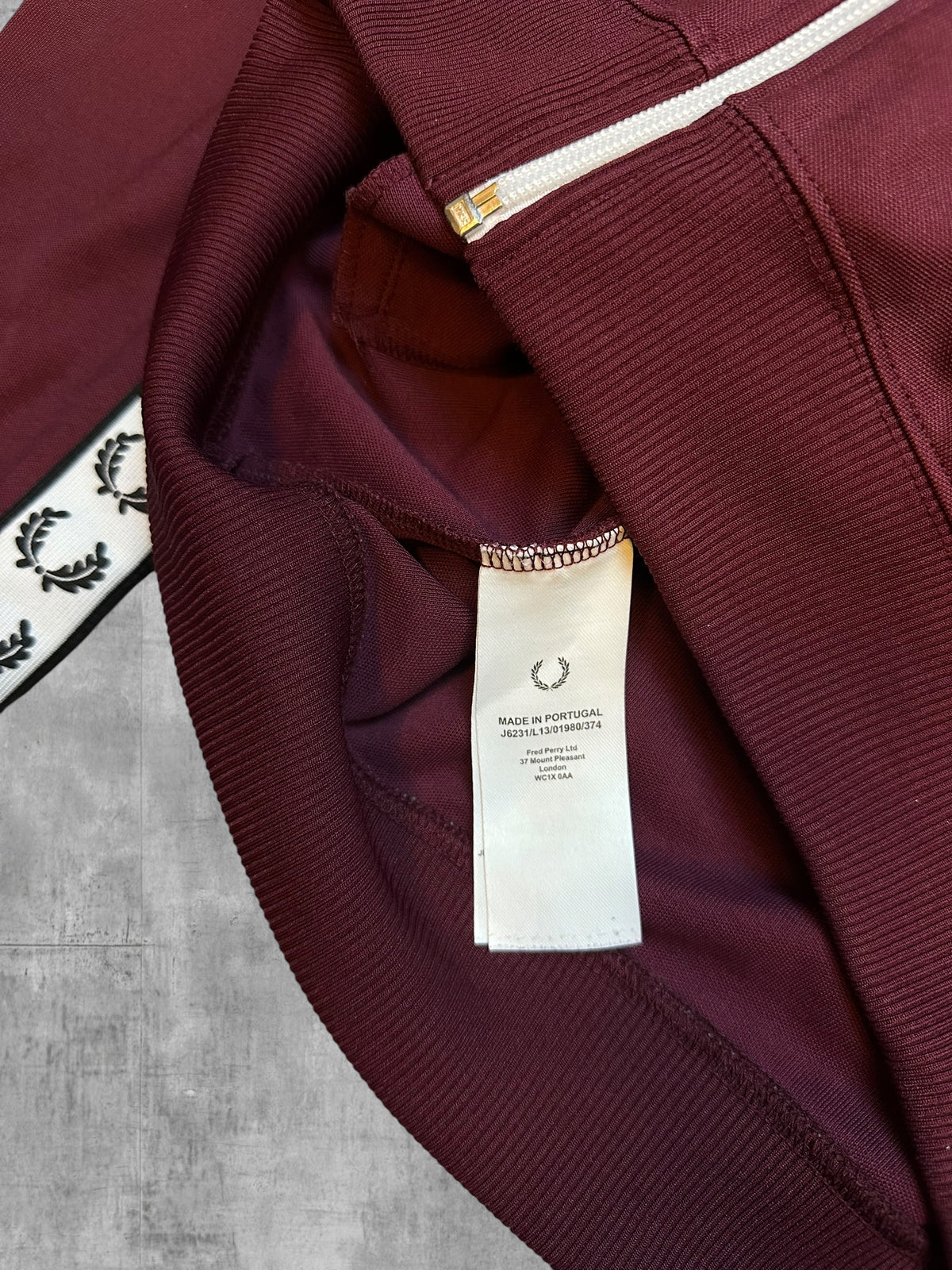 Fred Perry Taped Track Jacket Burgundy White Black L