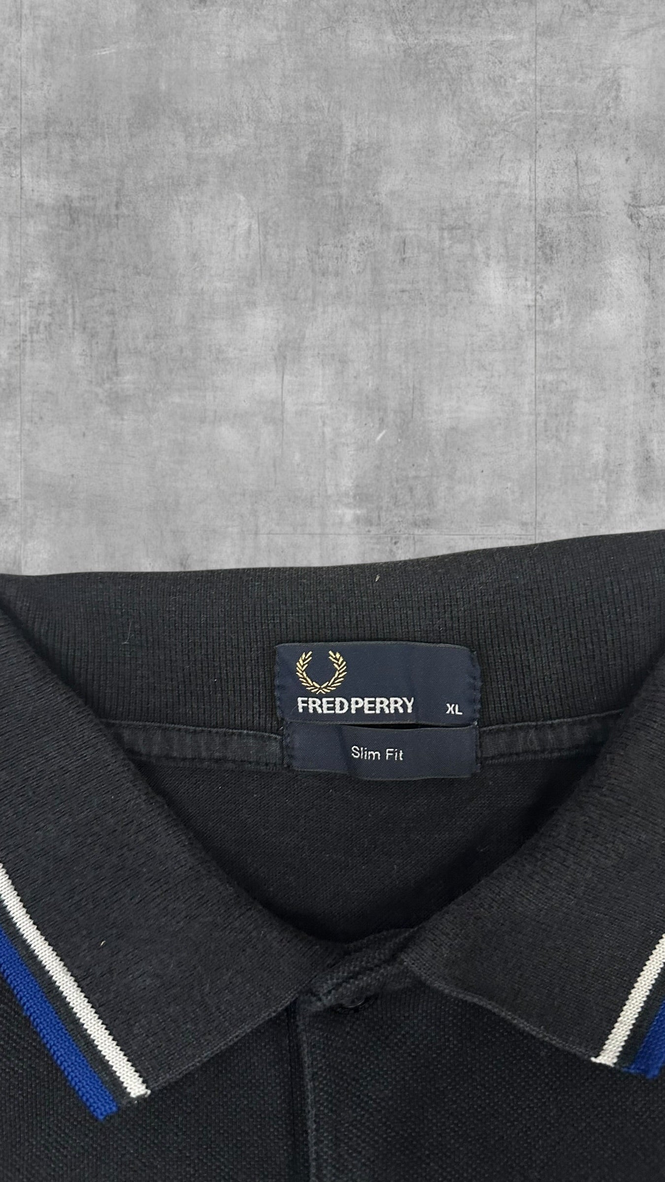 Fred Perry Polo Shirt Schwarz Blau Weiß XL Slim Fit